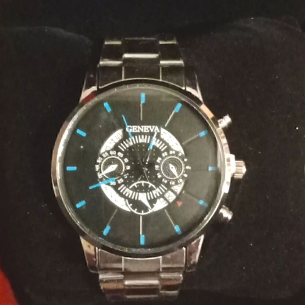 Geneva stainless steel watches for men (Black/Blue) NWOT